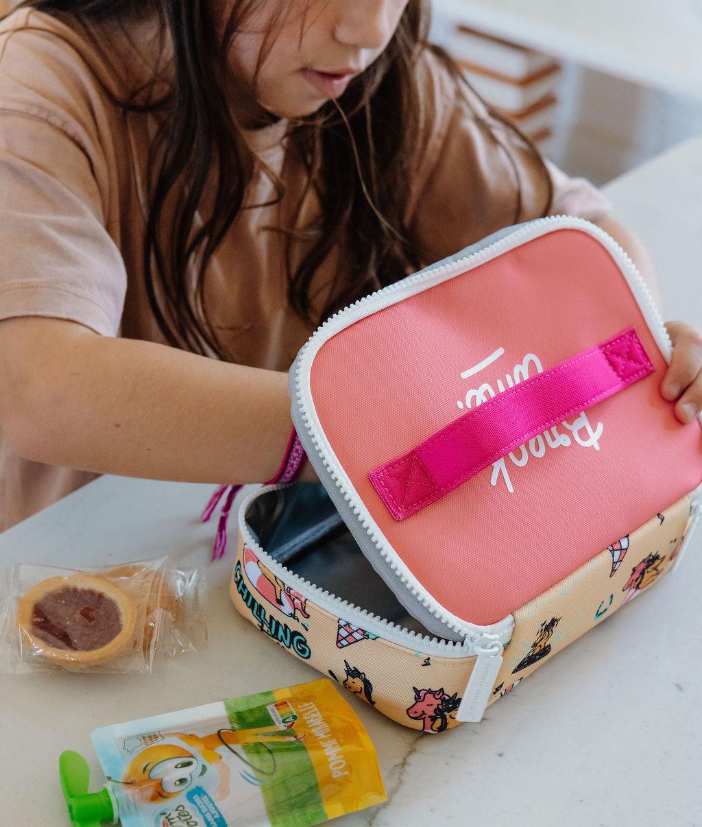 Sac goûter enfant jaune rose motif licorne Hello Hossy