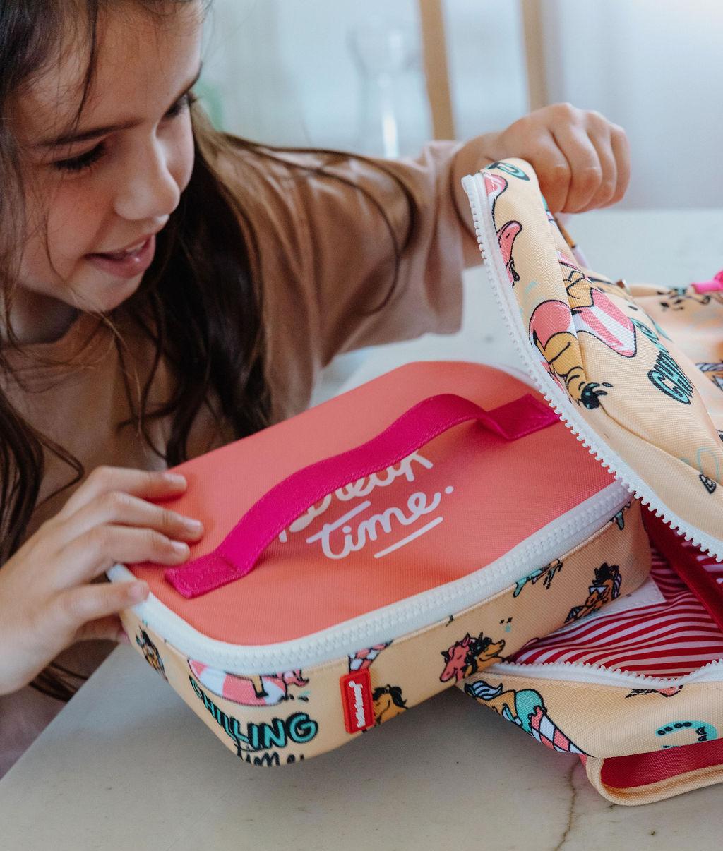 Sac goûter enfant jaune rose motif licorne poignée rose Hello Hossy