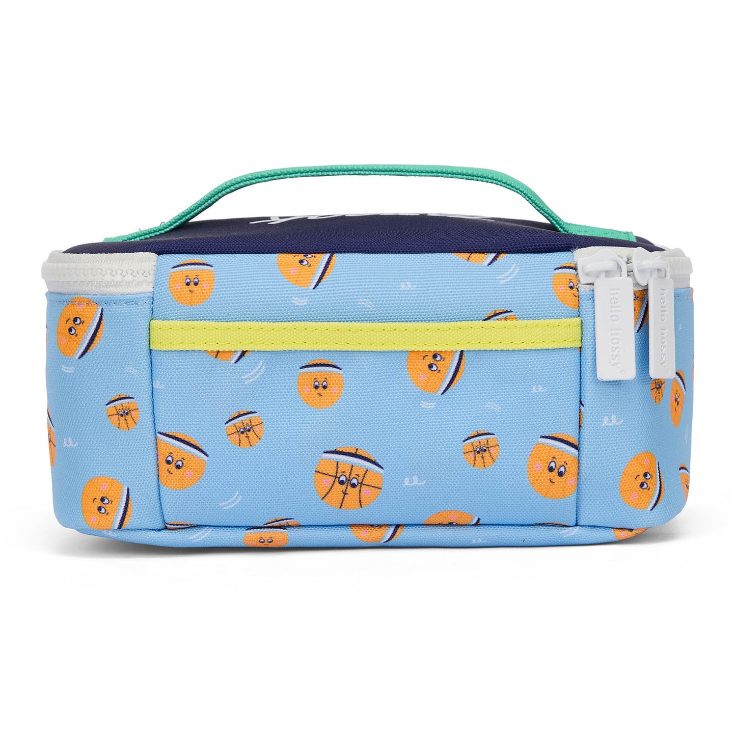 Sac repas enfant bleu motif basket poignée verte Hello Hossy