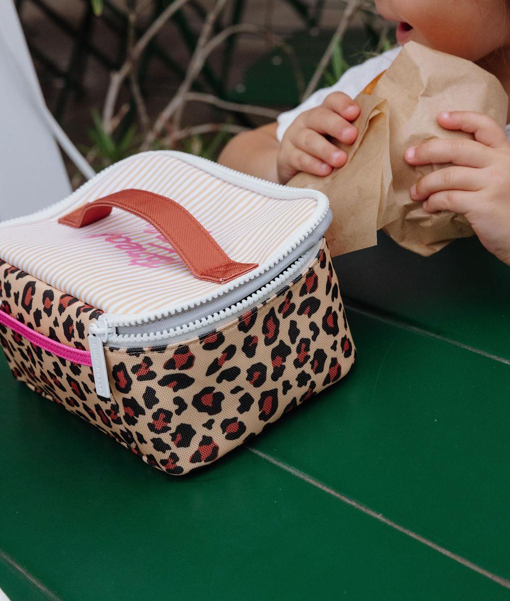 Sac repas enfant crème marron imprimé léopard poignée Hello Hossy
