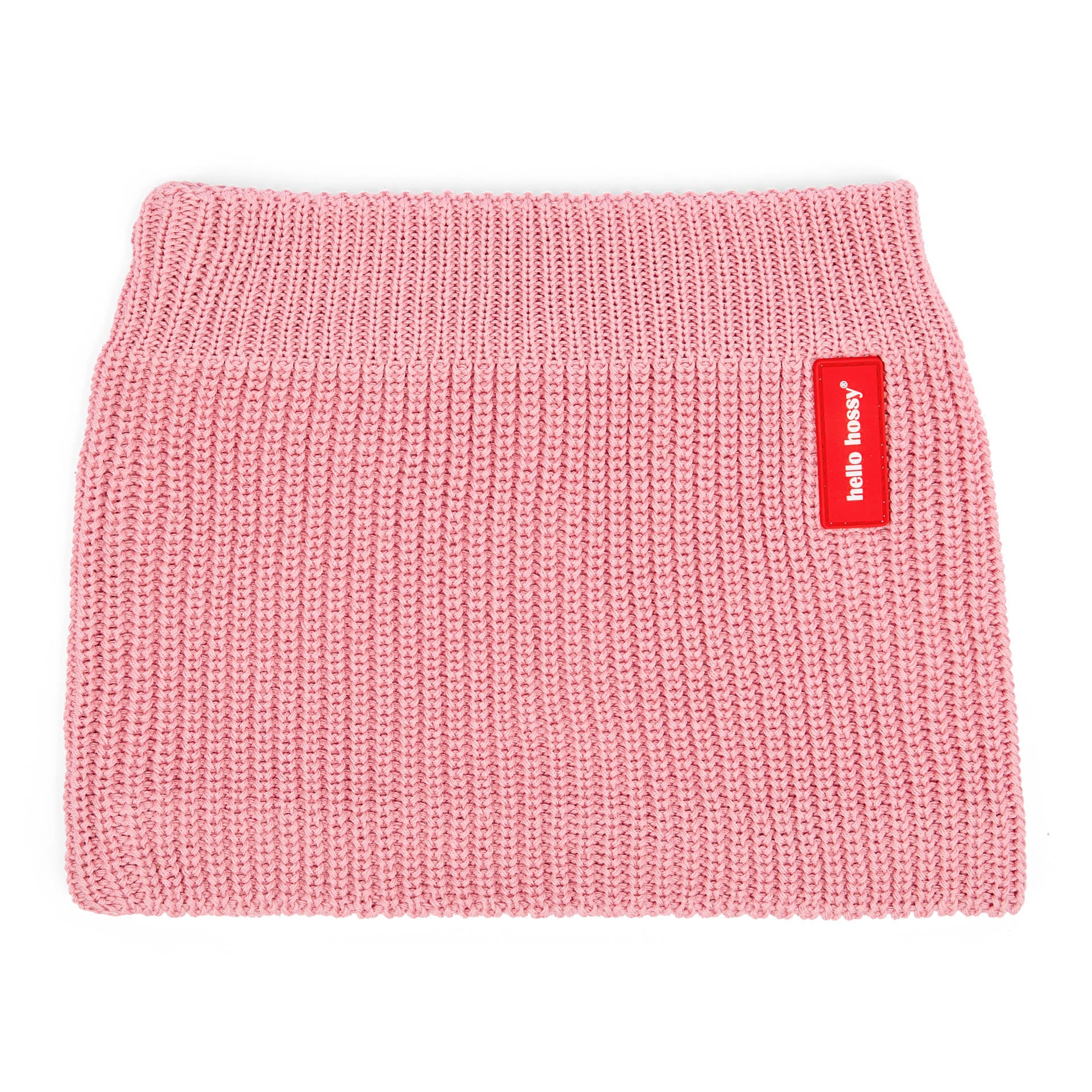Children's pink ribbed knit Snood with red label Hello Hossy