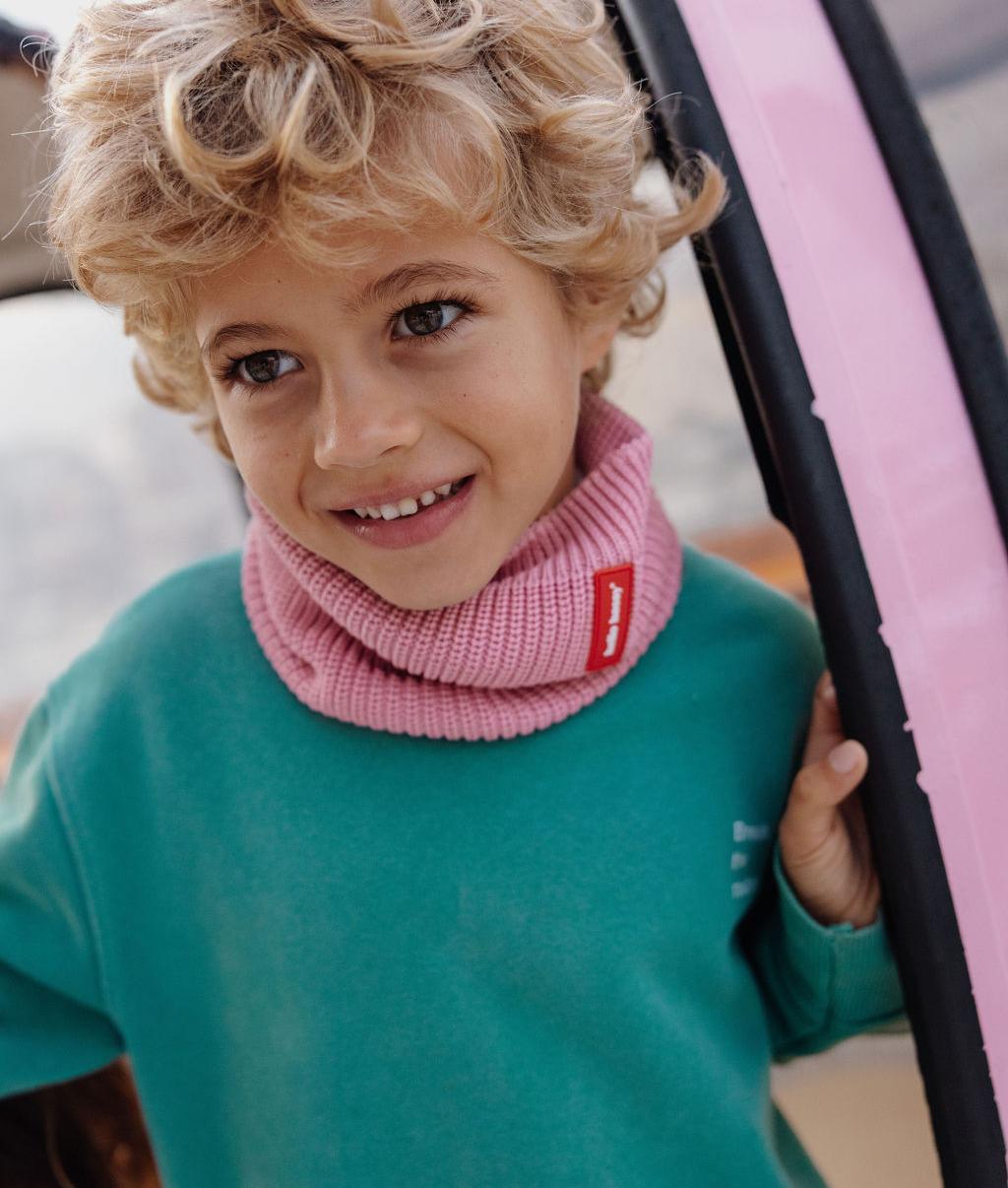 Children's Snood pink knit fleece lining Hello Hossy