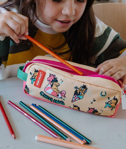 Children's pink yellow unicorn patterns with green Details pencil case Hello Hossy