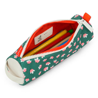 Trousse scolaire enfant vert imprimé fleurs intérieur orange Hello Hossy