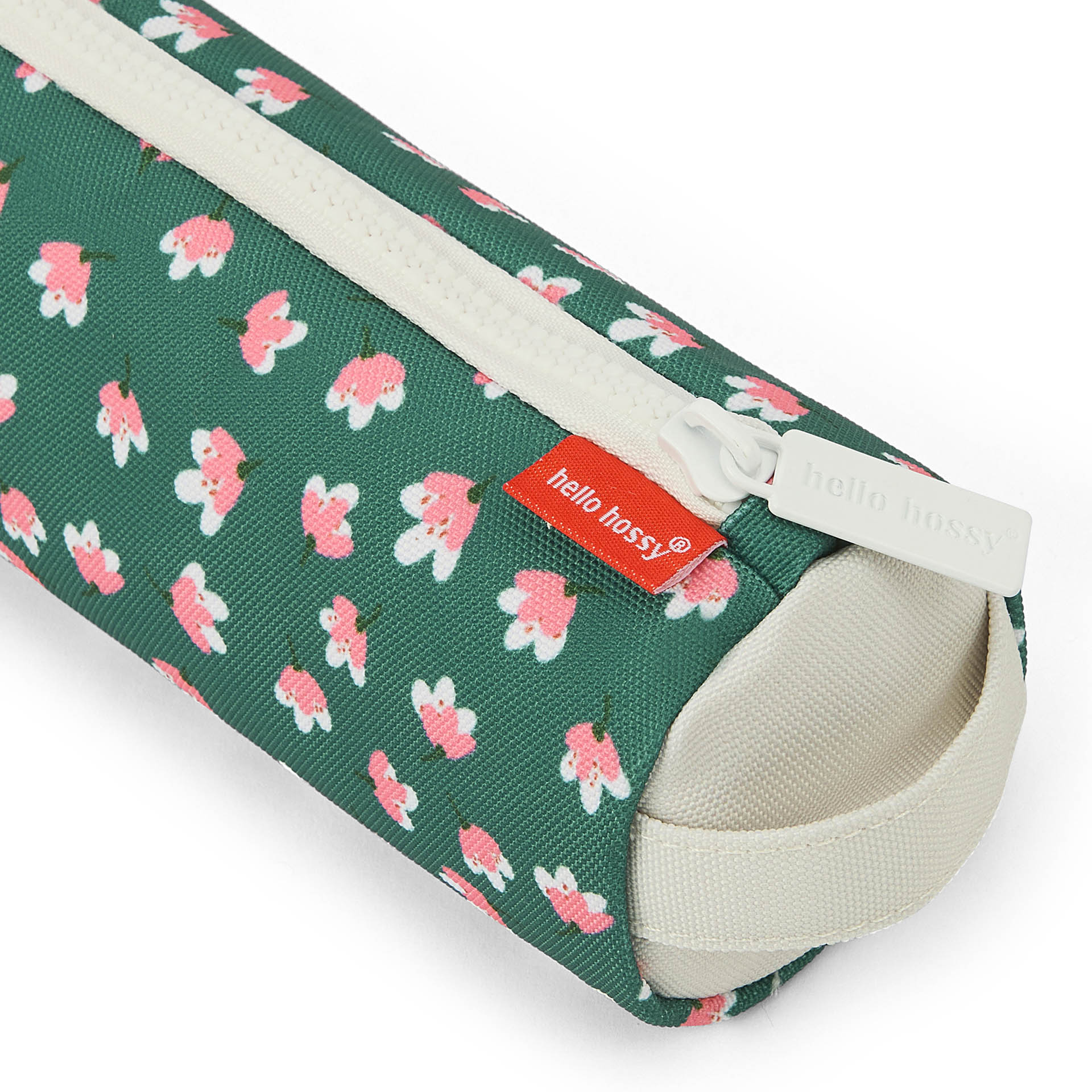 Trousse scolaire enfant verte motif fleurs rose zip crème Hello Hossy