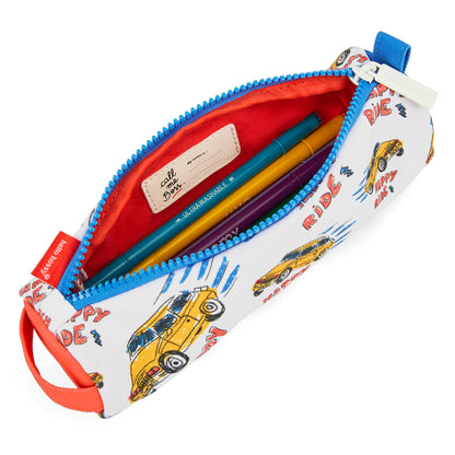 Trousse scolaire enfant blanche imprimé voitures intérieur orange Hello Hossy
