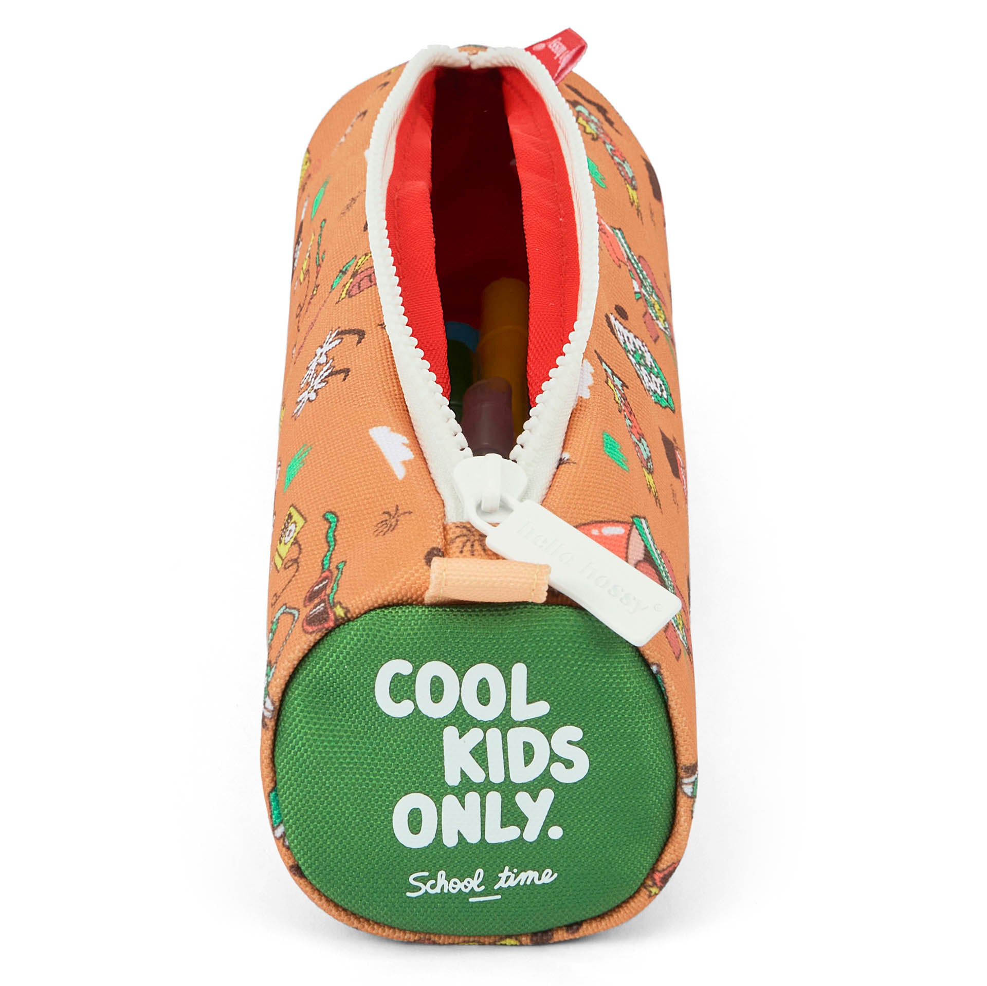 Trousse scolaire enfant marron motif musique zip blanc Hello Hossy