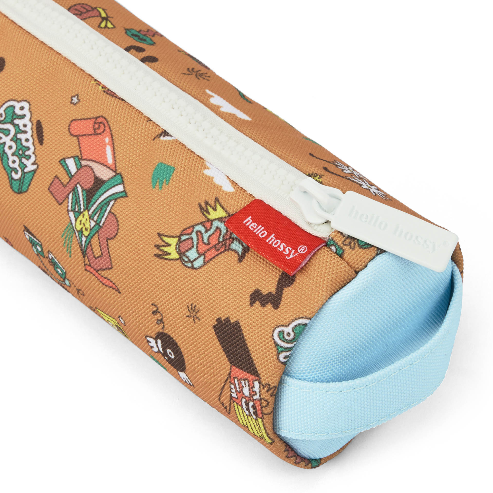 Trousse scolaire enfant marron imprimé musique fermeture blanche Hello Hossy