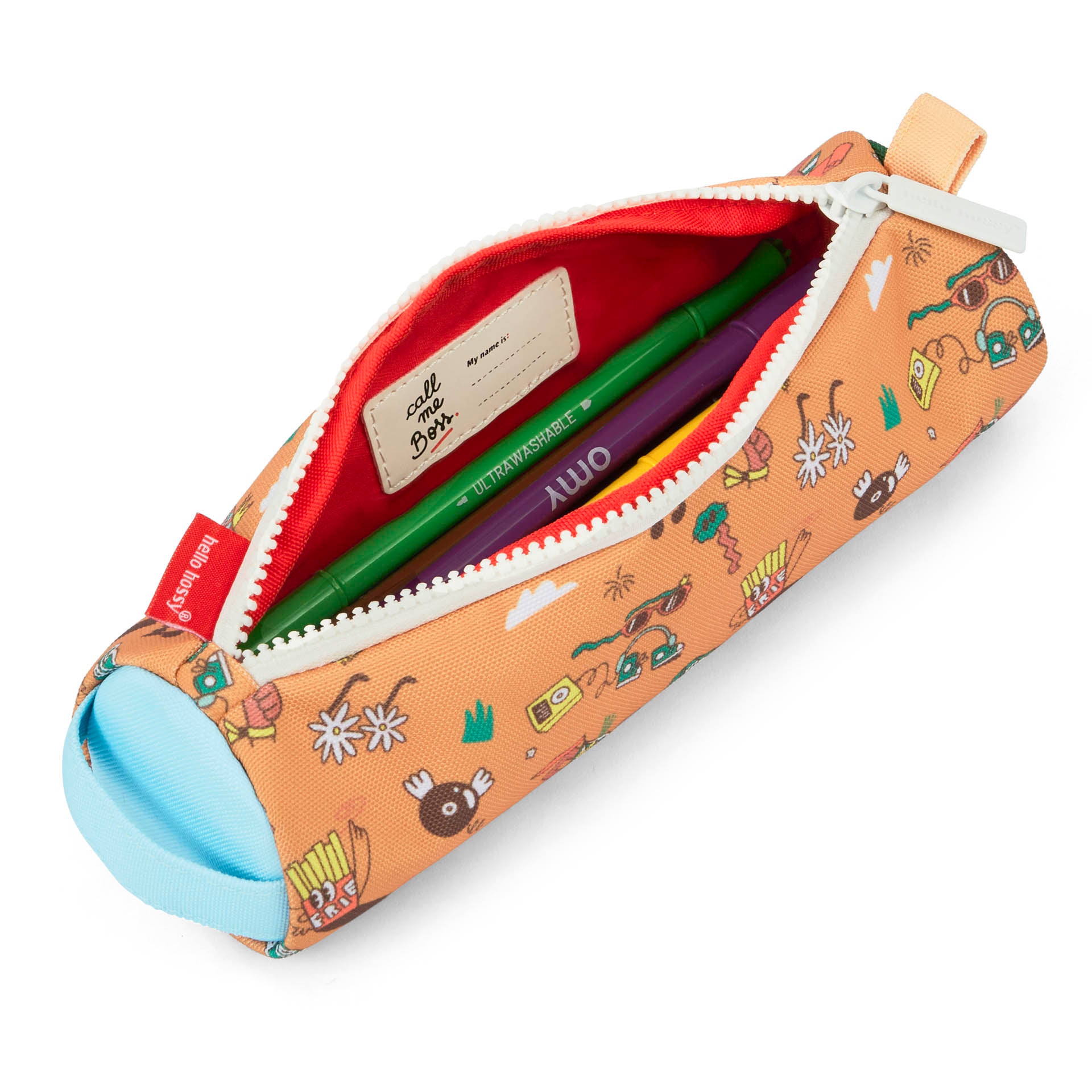 Trousse scolaire enfant marron motif musique fermeture éclair blanche Hello Hossy