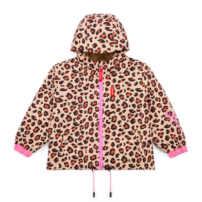 Children's winter jacket brown leopard patterned pockets hood Hello Hossy