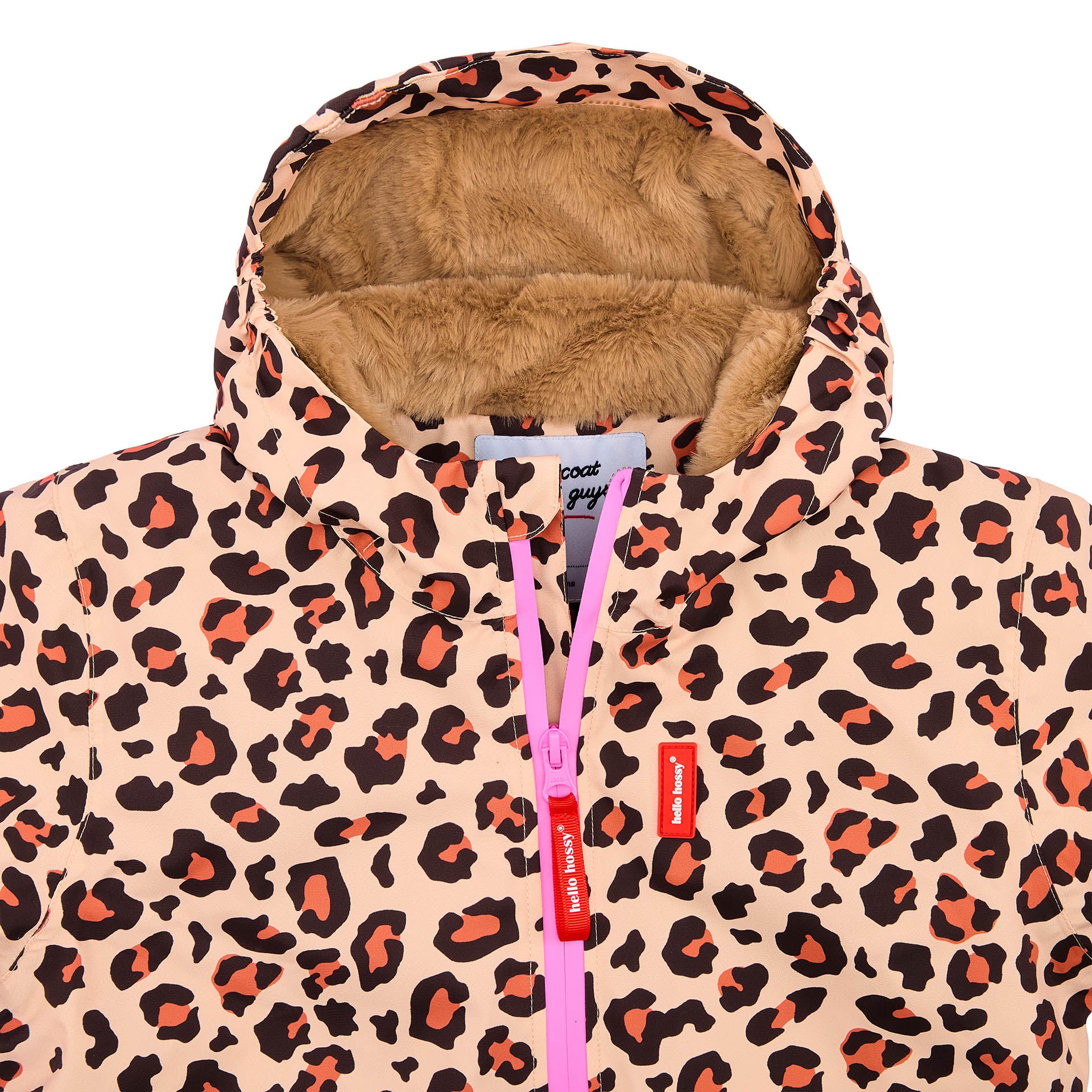 Children's winter jacket leopard pattern brown faux fur lining Hello Hossy