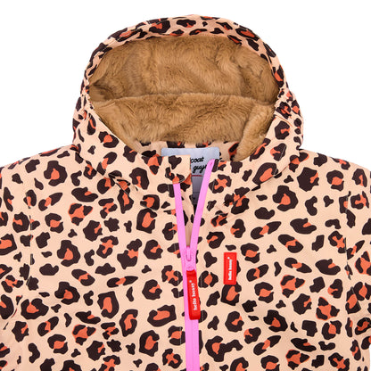 Children's winter jacket leopard pattern brown faux fur lining Hello Hossy