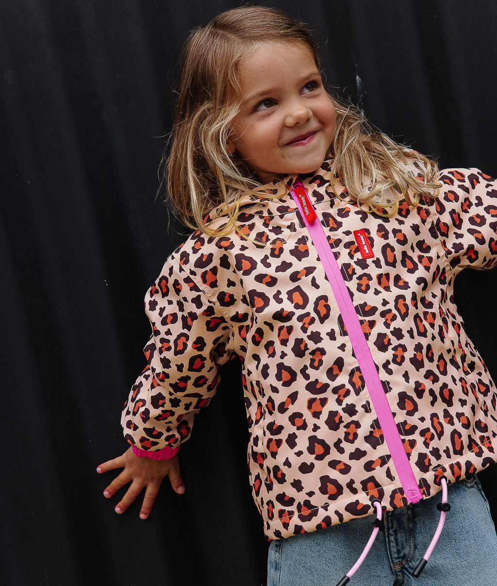 Children's winter jacket leopard patterned brown black pink zip Hello Hossy