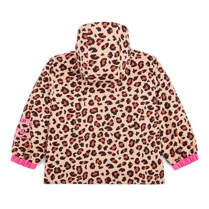 Children's winter jacket leopard pattern hood pink elasticated sleeves Hello Hossy