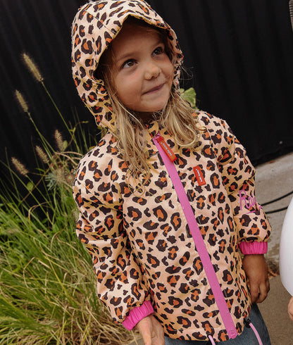 Children's winter jacket leopard pattern brown black pink zip Hello Hossy