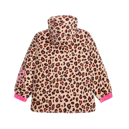 Children's winter jacket leopard pattern hood pink elasticated sleeves Hello Hossy