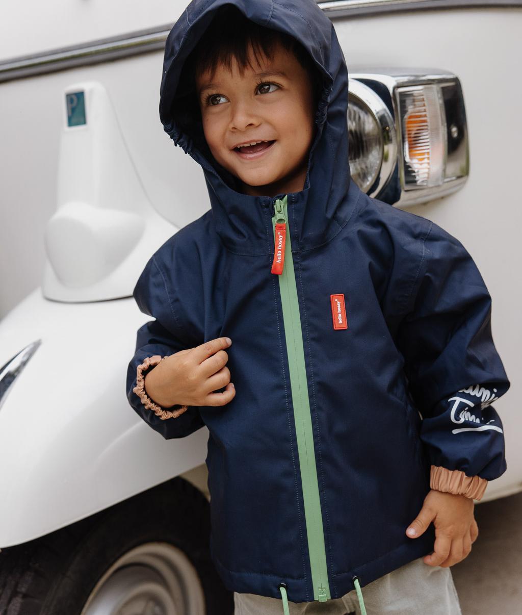 Kids' winter jacket navy blue green zip hood Hello Hossy