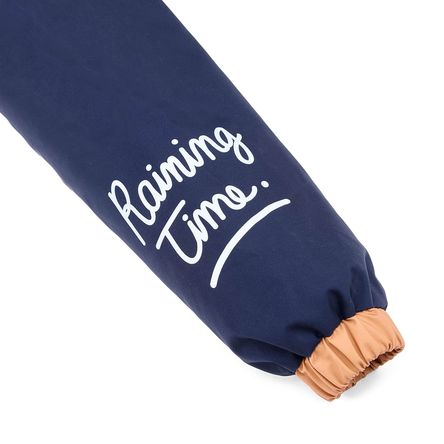 Kids' jacket sleeve blue white text Raining Time Orange elastic Hello Hossy