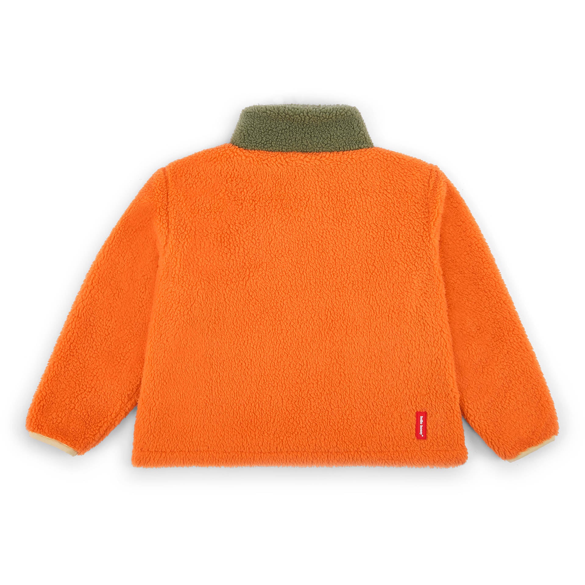Children's Orange fleece jacket with Beige collar, plain back Hello Hossy