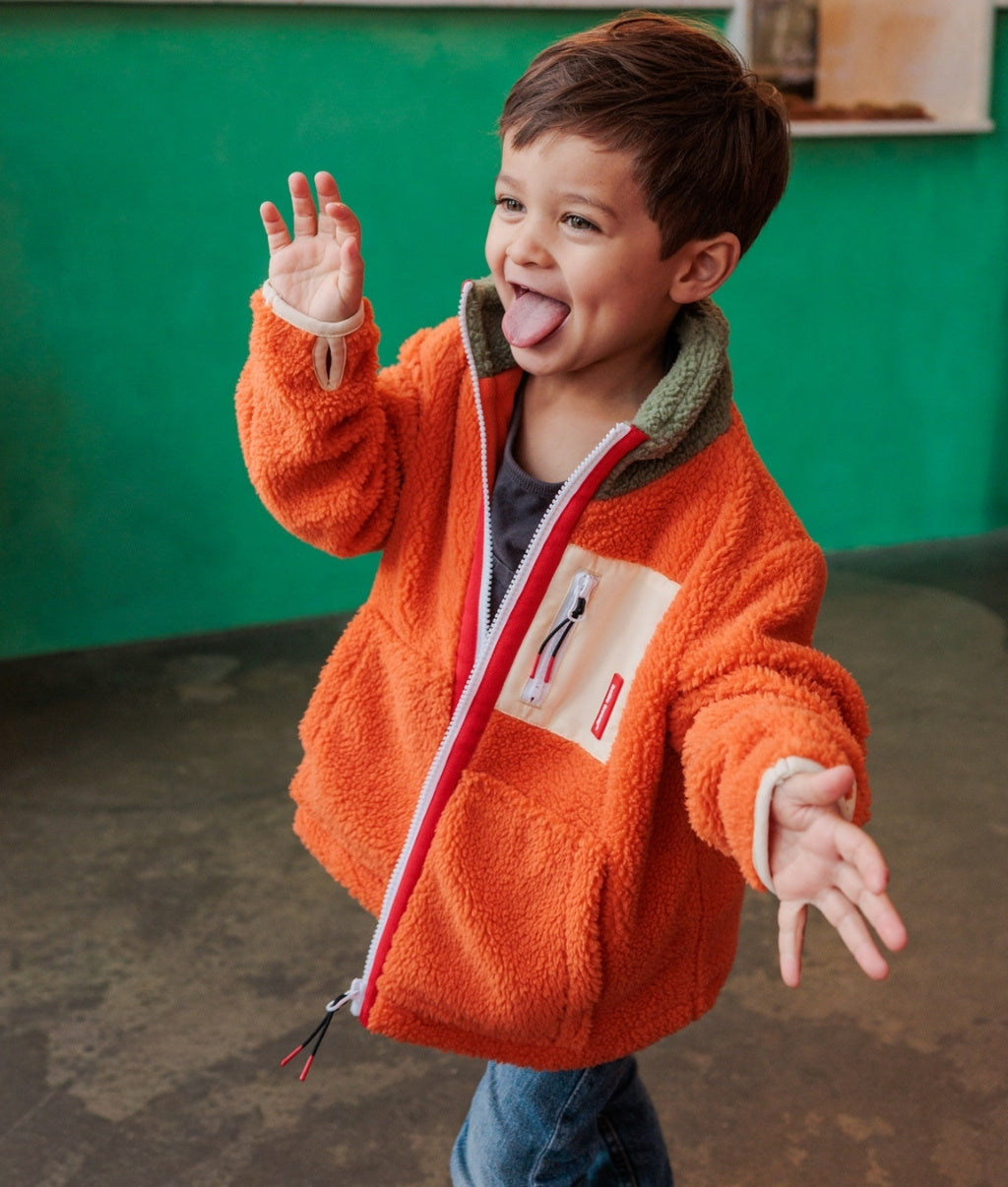 Children's fleece jacket Orange Beige green collar wide zip Hello Hossy