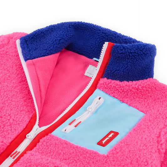 Children's fleece jacket fuchsia blue high collar zipped pocket Hello Hossy
