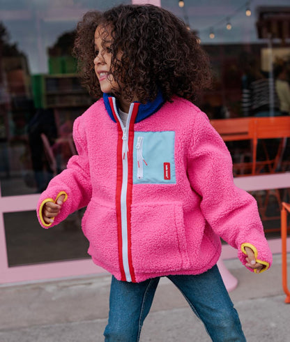 Children's fleece jacket fuchsia blue pocket blue collar Hello Hossy