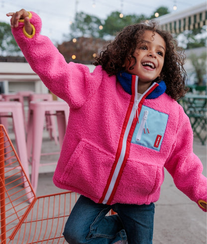Kids' fuchsia fleece jacket blue zipped pocket Hello Hossy