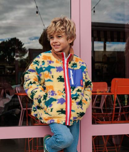 Children's fleece jacket colourful camouflage patterned blue pocket Hello Hossy