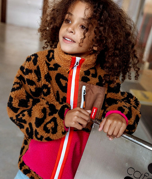 Kids leopard-patterned fleece Jacket front view Hello Hossy