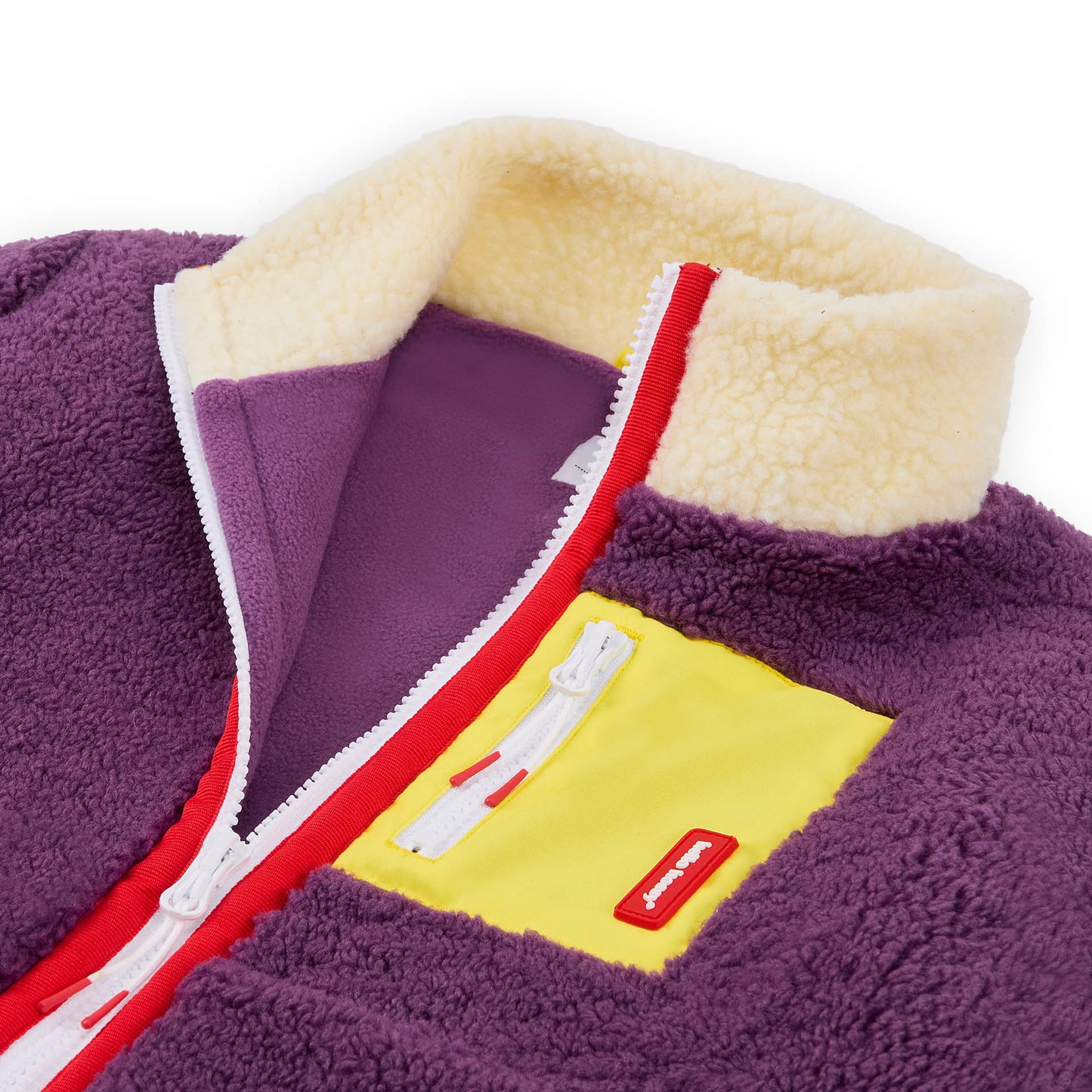 Children's plum fleece jacket with yellow pocket and high collar Hello Hossy