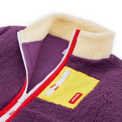 Children's plum fleece jacket with yellow pocket and high collar Hello Hossy