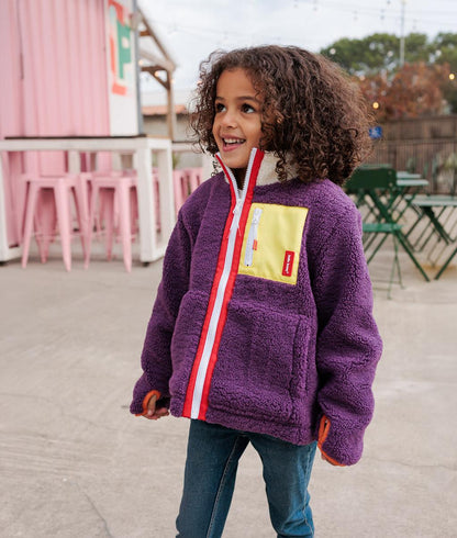 Children's fleece jacket plum yellow pocket Orange zip Hello Hossy